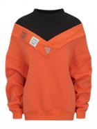 Choies Orange High Neck Patch Detail Long Sleeve Boyfriend Sweatshirt