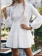 Choies White Cotton Blend High Neck Long Sleeve Chic Women Mini Dress
