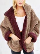 Choies Burgundy Reversible Faux Fur Hooded Coat