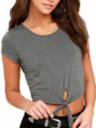Choies Gray Tie Front Short Sleeve Crop T-shirt
