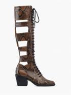 Choies Brown Leopard Print Lace Up Chic Women Pointed Toe Boots