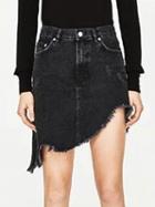 Choies Black High Waist Asymmetric Raw Hem Denim Skirt