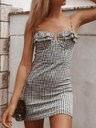 Choies Black Plaid Ruffle Trim Tie Detail Chic Women Cami Mini Dress
