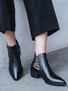 Choies Black Leather Lace Up Side Pointed Ankle Boots