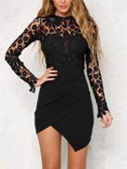 Choies Black Lace Panel Asymmetric Hem Long Sleeve Mini Dress