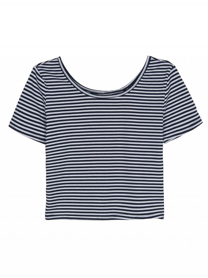 Choies Black Stripe Print Cropped Tee