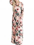 Choies Pink Floral Long Sleeve Maxi Dress