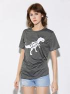 Choies Gray Cartoon Dinosaur Print Short Sleeve T-shirt