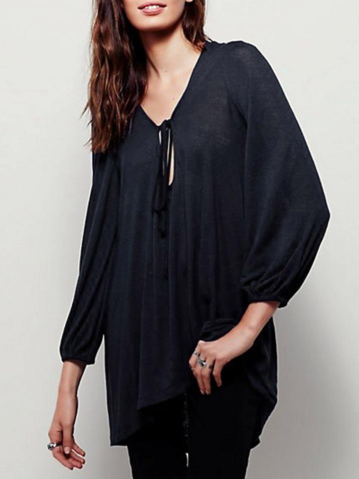 Choies Black Tie Front Long Sleeve T-shirt