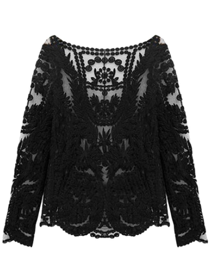 Choies Black Crochet Lace Mesh Long Sleeve Blouse