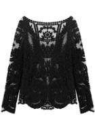 Choies Black Crochet Lace Mesh Long Sleeve Blouse