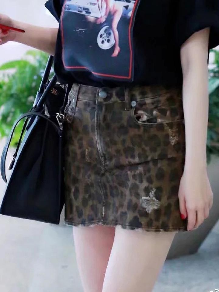 Choies Leopard Print Mini Denim Skirt