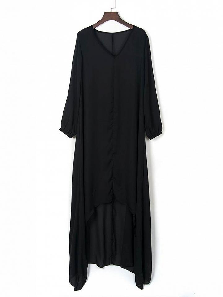 Choies Black V Neck Long Sleeve Asymmetric Hem Plus Size Dress