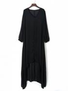 Choies Black V Neck Long Sleeve Asymmetric Hem Plus Size Dress