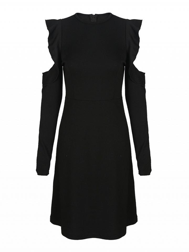 Choies Black Cold Shoulder Ruffle Long Sleeve Dress