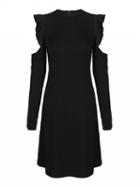 Choies Black Cold Shoulder Ruffle Long Sleeve Dress