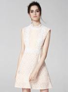 Choies Beige Sleeveless Tie Back Lace Overlay A-line Mini Dress