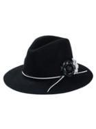 Choies Black 3d Flower Embellished Wool Felt Fedora Hat