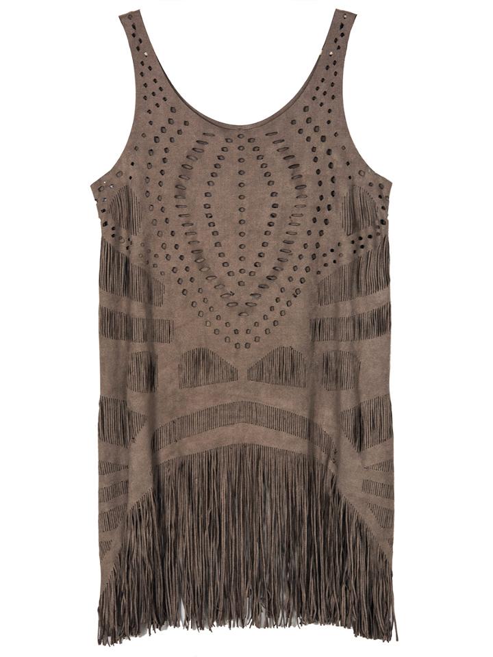 Choies Dark Gray Suedette Laser Cut Tasseled Hem Vest