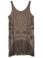 Choies Dark Gray Suedette Laser Cut Tasseled Hem Vest