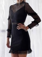 Choies Black Ruffle Trim Long Sleeve Chic Women Lace Bodycon Mini Dress