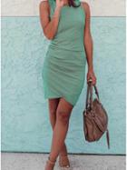 Choies Green Cotton Drawstring Side Sleeveless Chic Women Bodycon Mini Dress