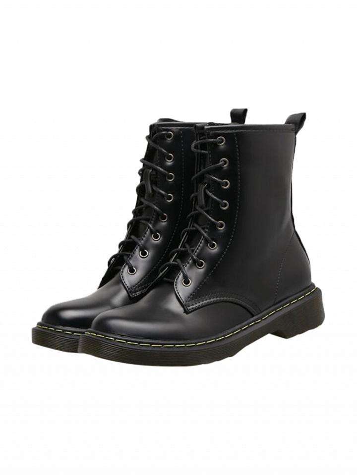 Choies Black Classic Lace Up Faux Leather Flat Dr Martens Boots