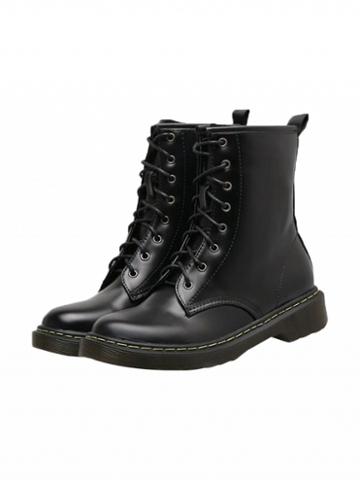 Choies Black Classic Lace Up Faux Leather Flat Dr Martens Boots