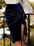 Choies Blue Velvet High Waist Knot Detail Skirt