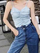 Choies Women's Blue V-neck Ruched Front Cami Top