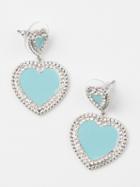 Choies Blue Stone Double Heart Stud Earrings