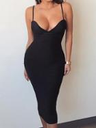 Choies Black Spaghetti Strap V-neck Bodycon Midi Dress