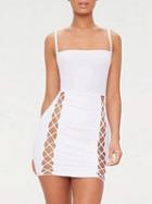 Choies White Spaghetti Strap Lace Up Front Bodycon Mini Dress