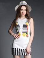 Choies White Sweet Fruit And Stripe Print Beaded Shift Dress