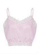Choies Pink V-neck Lace Trim Cropped Cami Top