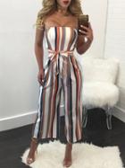 Choies Polychrome Stripe Stretch Bandeau Tie Waist Jumpsuit