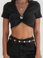 Choies Black V-neck Ruched Knot Front Crop Top