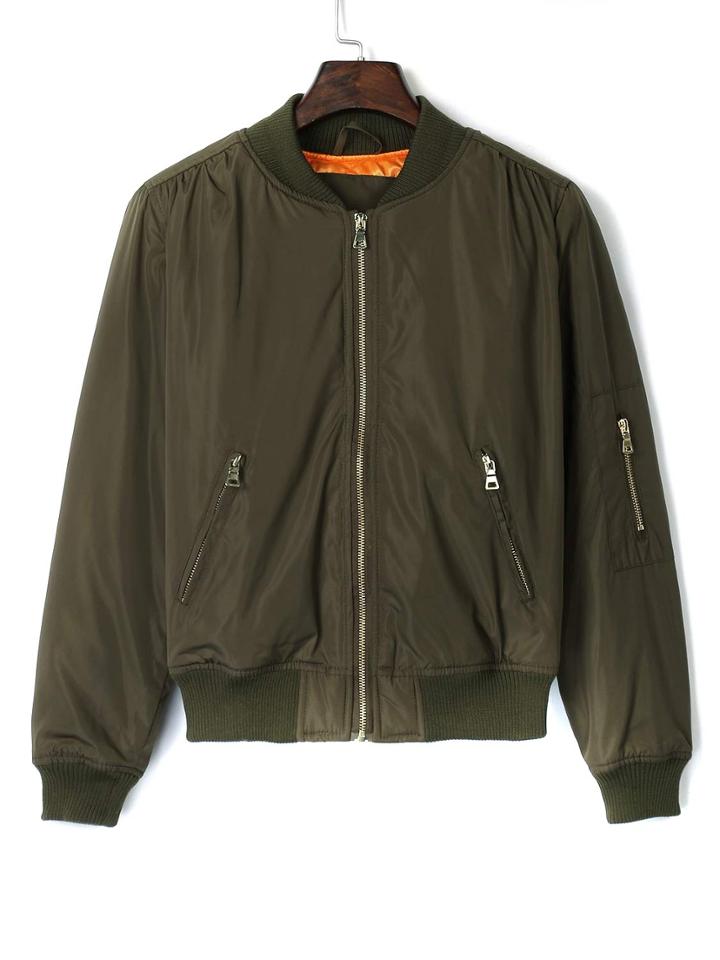 Choies Military Green Long Sleeve Padded Bomber Jacket