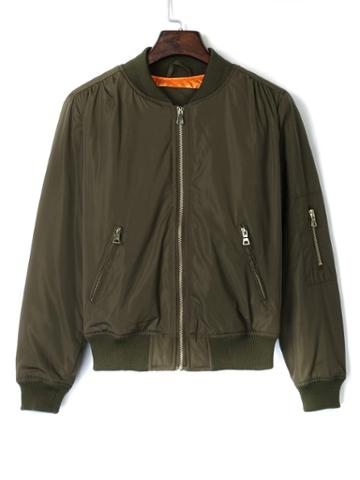 Choies Military Green Long Sleeve Padded Bomber Jacket