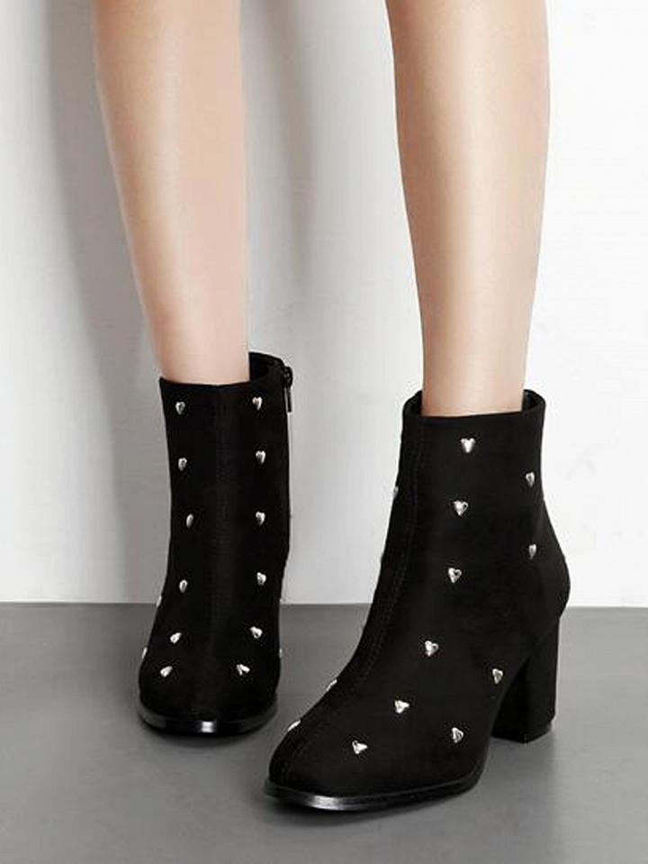 Choies Black Faux Suede Heart Stud Detail Ankle Boots