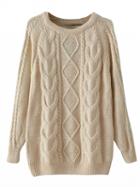 Choies Beige Cable Long Sleeve Chunky Knit Sweater