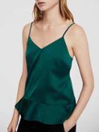 Choies Green Spaghetti Strap V-neck Ruffle Hem Cami Top