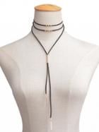 Choies Black Multirow Bead Detail Bar Drop Necklace