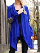 Choies Blue Patch Elbow Sequin Detail Long Sleeve Waterfall Cardigan