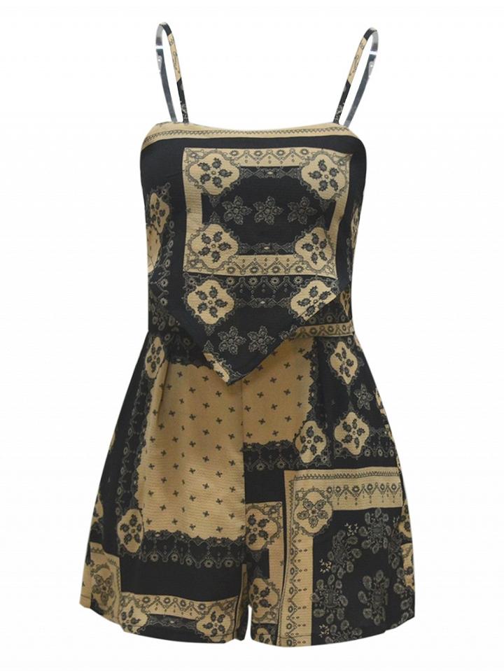 Choies Black Floral Layered Backless Cami Strap Romper Playsuit