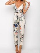 Choies Multicolor Wrap Plunge Floral Print Cami Jumpsuit