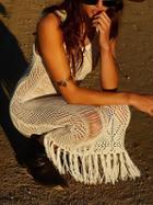 Choies White Cut Out Detail Tassel Trim Maxi Dress