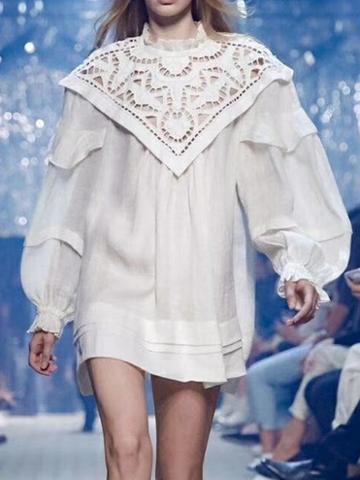 Choies White Lace Panel Cut Out Detail Puff Sleeve Women Mini Dress