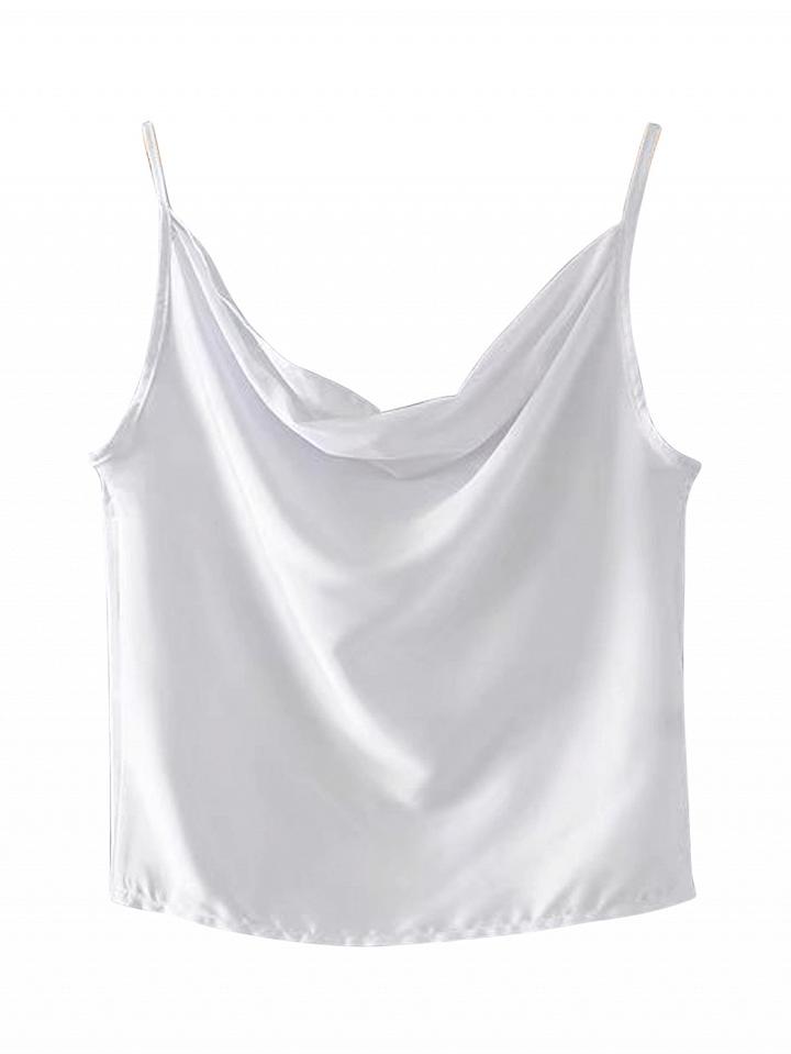 Choies White Satin Look Drape Front Cami Top