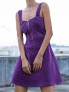 Choies Purple Zip Front Open Back Women Cami Mini Dress